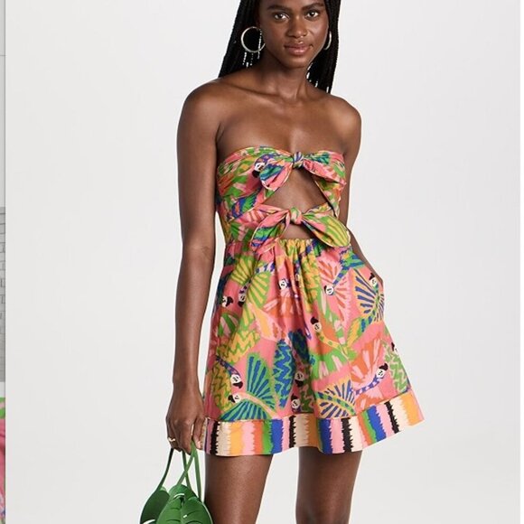 Farm Rio Women’s Graphic Macaws Cotton Mini Dress - Size Large - Picture 1 of 12